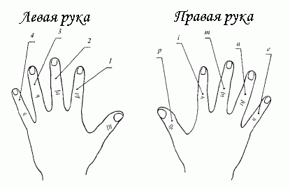 Обозначение пальцев рук на гитаре